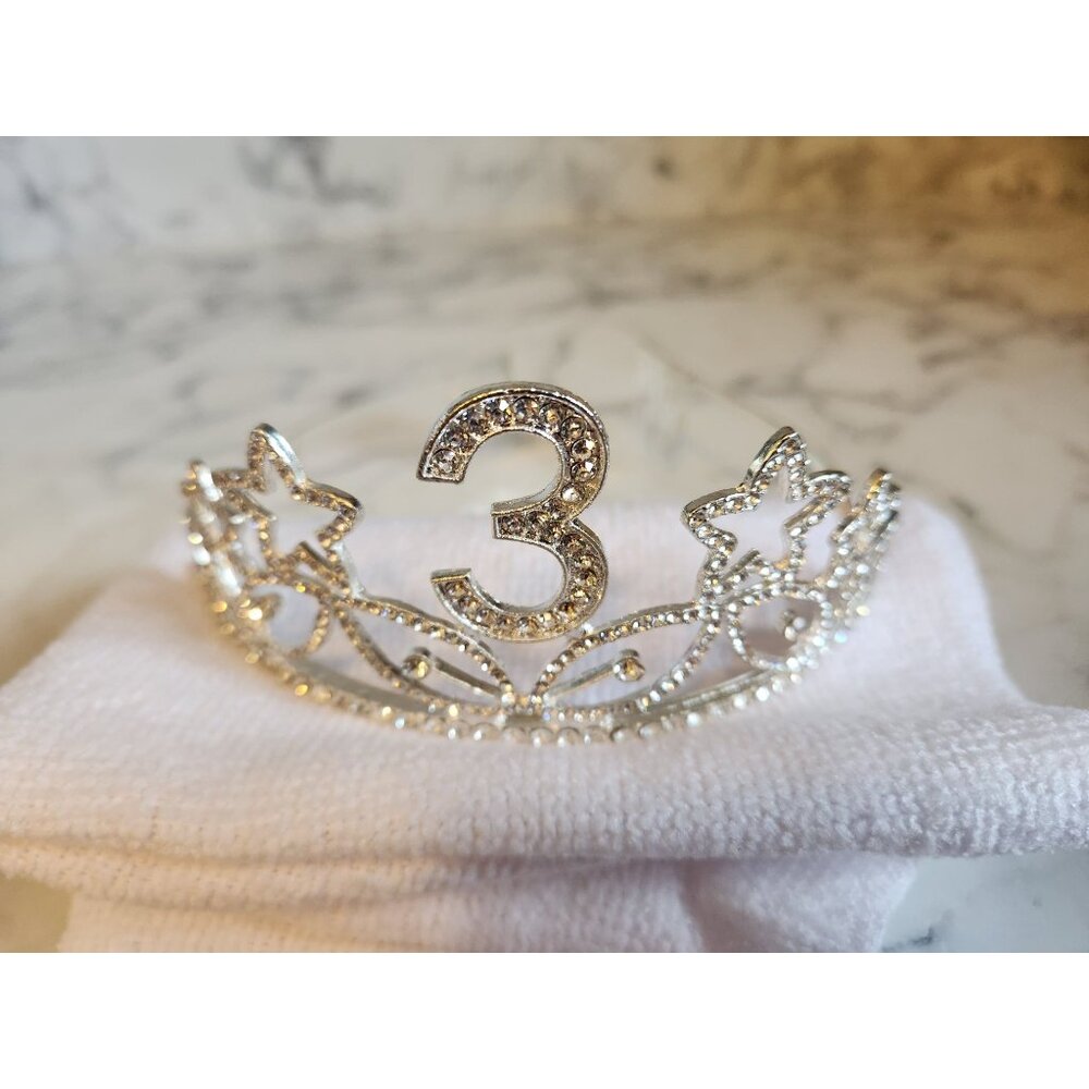 Silver Tone Rhinestone Star & Number 3 Tiara Crown Headband For Birthday Party